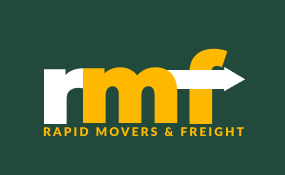 Rapid Movers & Freight logo reversed on green
